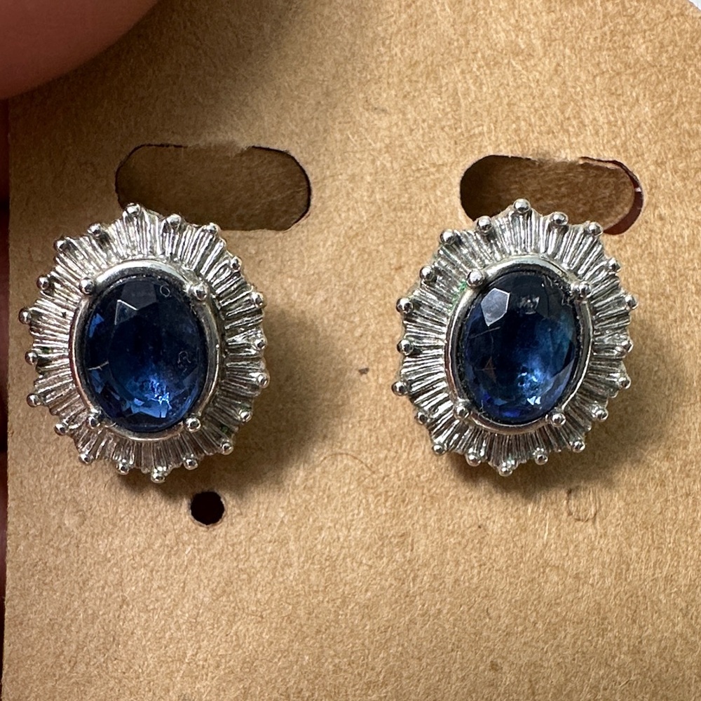 Vintage Costume Jewlery Clip On Earings Blue Stone